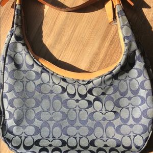 Authentic Coach Hobo Navy Blue/Gray Medium Size